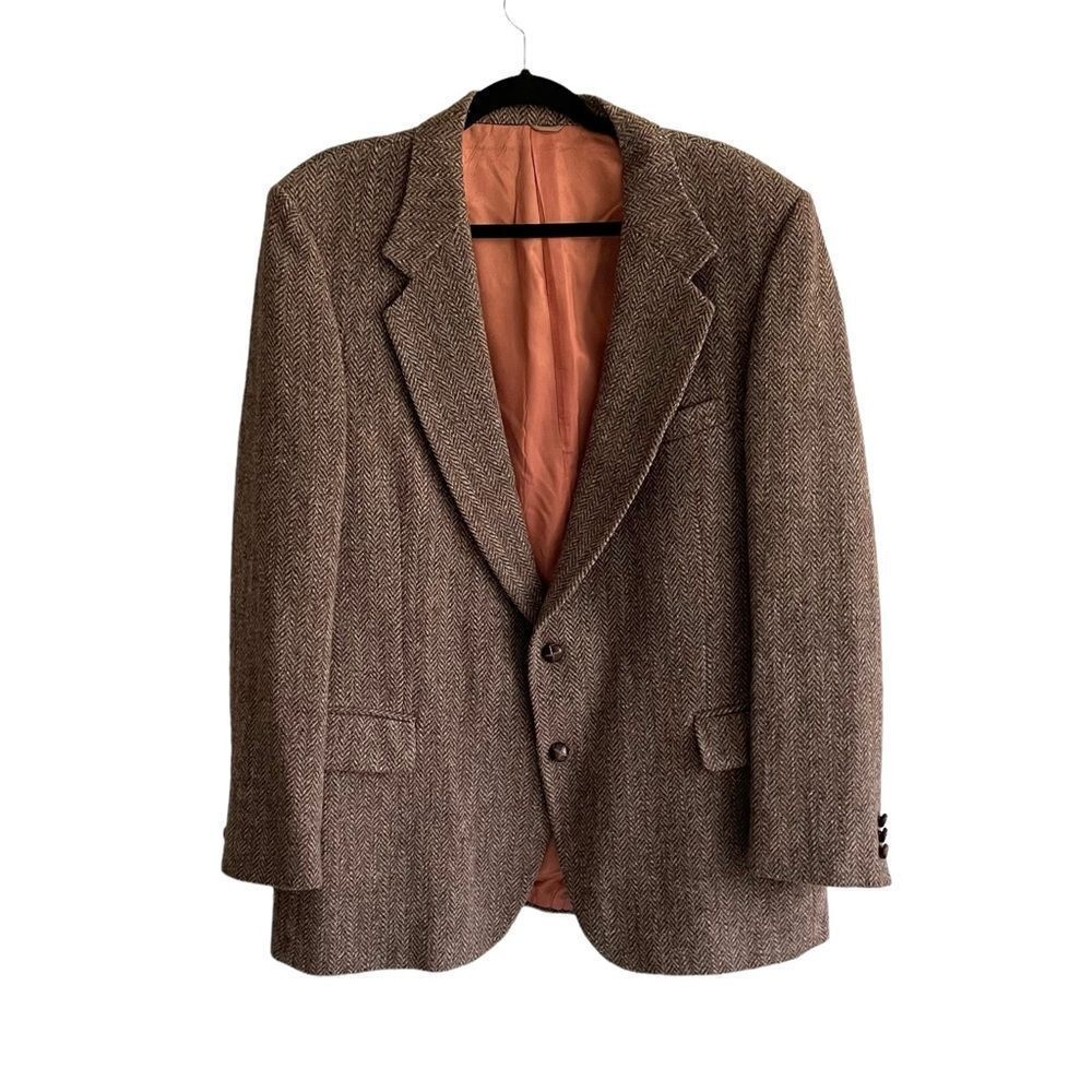 HARRIS TWEED Vintage Hand Woven Wool Sports Coat Jacket Blazer Brown 46R